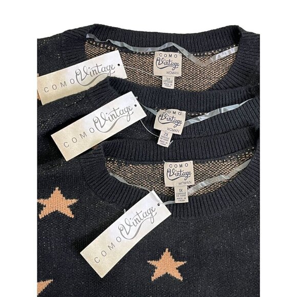 Como Vintage Black Star Sweater NWT Size 3X Tan Star Print Pullover, Cozy Warm - Picture 9 of 13